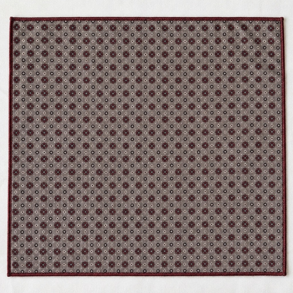 Brunello Cucinelli Taupe and Burgundy Textured Pocket Square